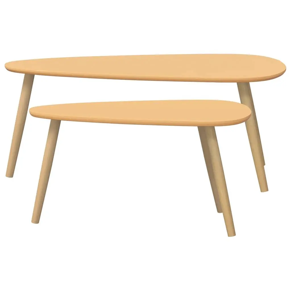 Coffee Table Set Brown Solid Pinewood 2 Pieces Compact Scandinavian Style for Living Room