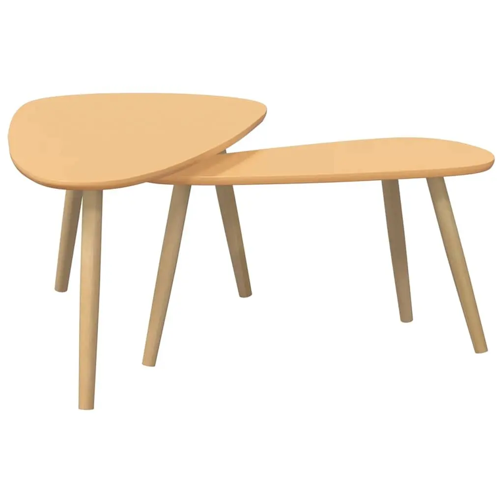 Coffee Table Set Brown Solid Pinewood 2 Pieces Compact Scandinavian Style for Living Room