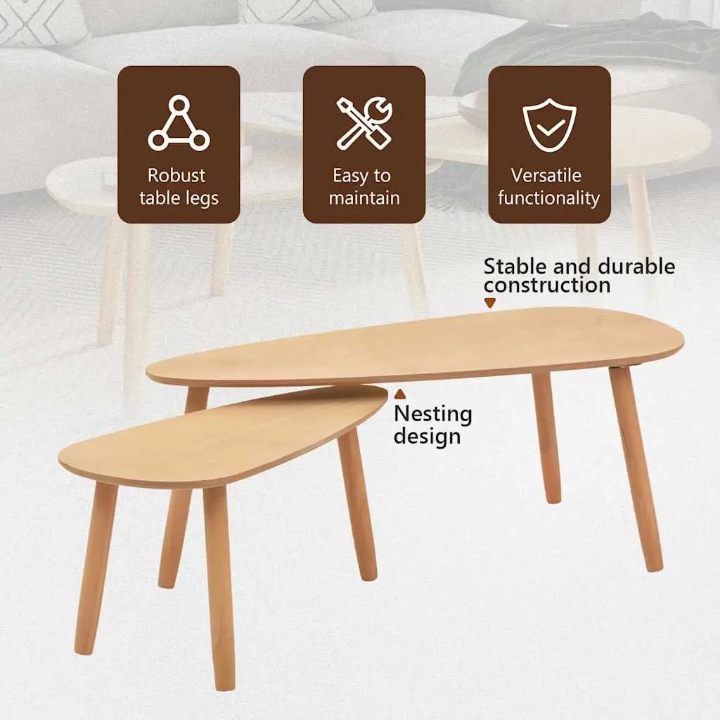 Coffee Table Set Brown Solid Pinewood 2 Pieces Compact Scandinavian Style for Living Room