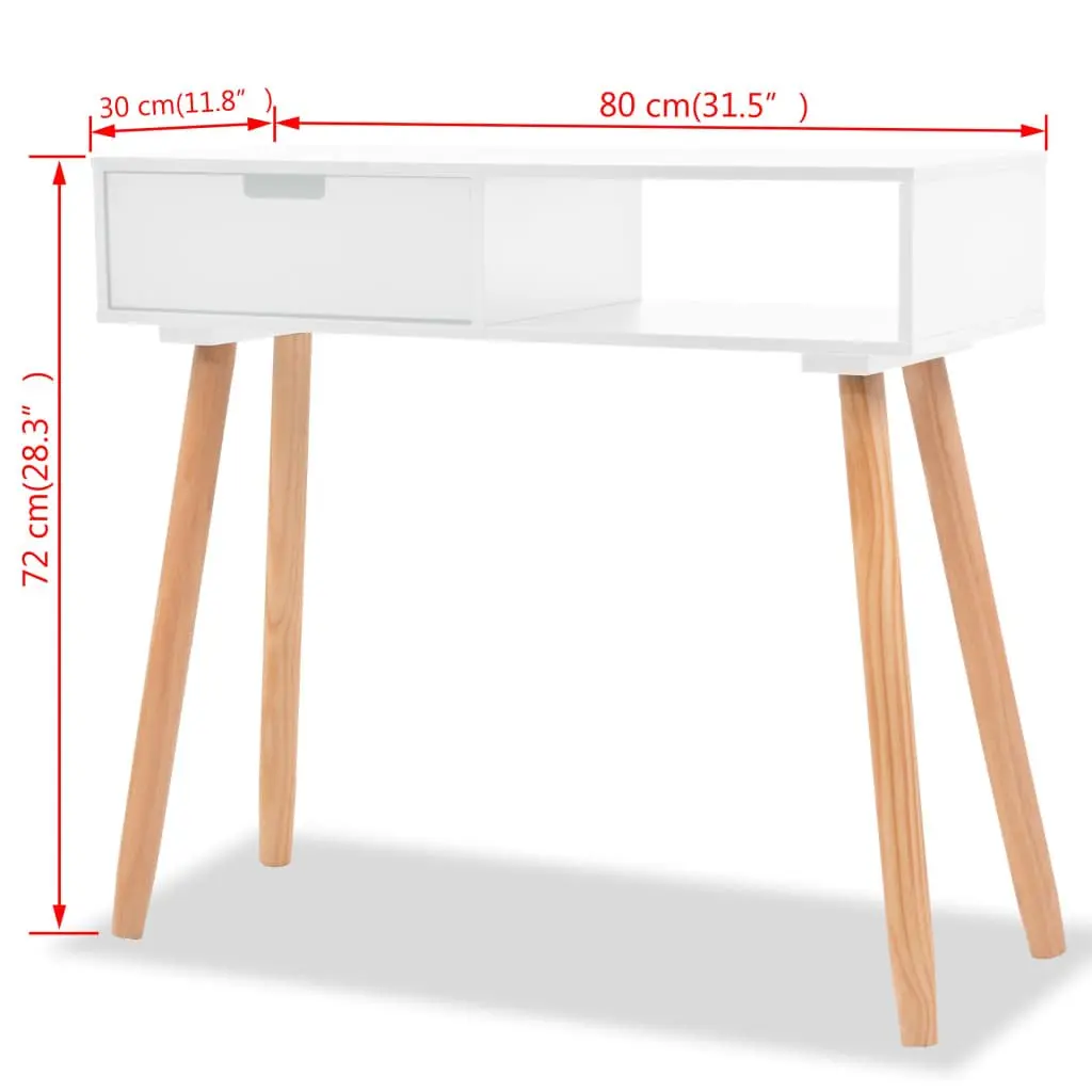 Console Table Solid Pinewood 80cm White with Drawer