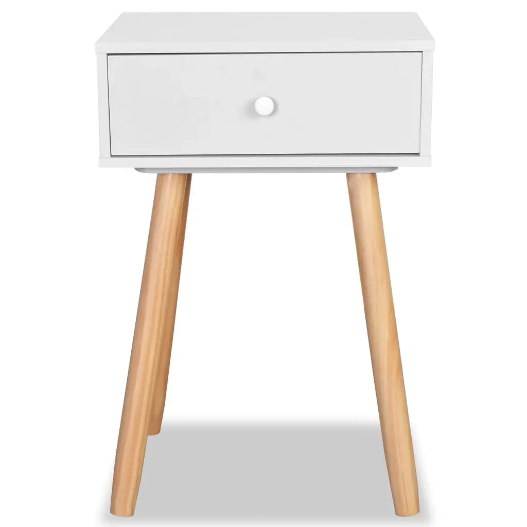 Bedside Tables Solid Pinewood White 2 Piece Nightstands Drawer Storage