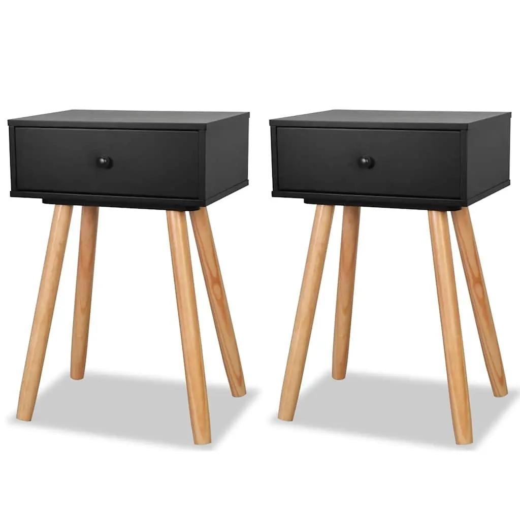 Bedside Tables Solid Pinewood 40 x 30 x 61 cm Black 2 pcs
