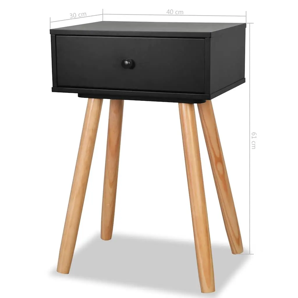 Bedside Tables Solid Pinewood 40 x 30 x 61 cm Black 2 pcs