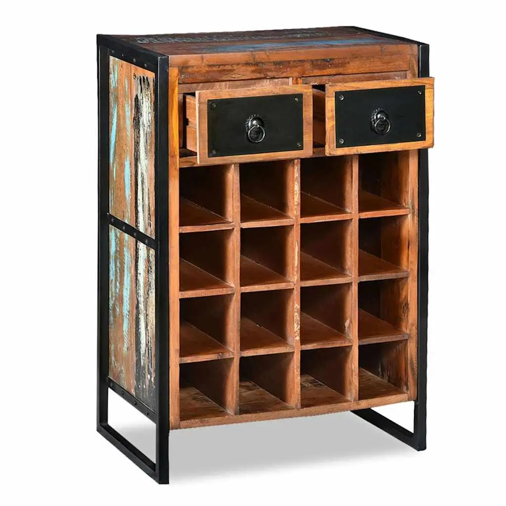 Wine Rack Reclaimed Wood Industrial Style 16 Bottle Brown