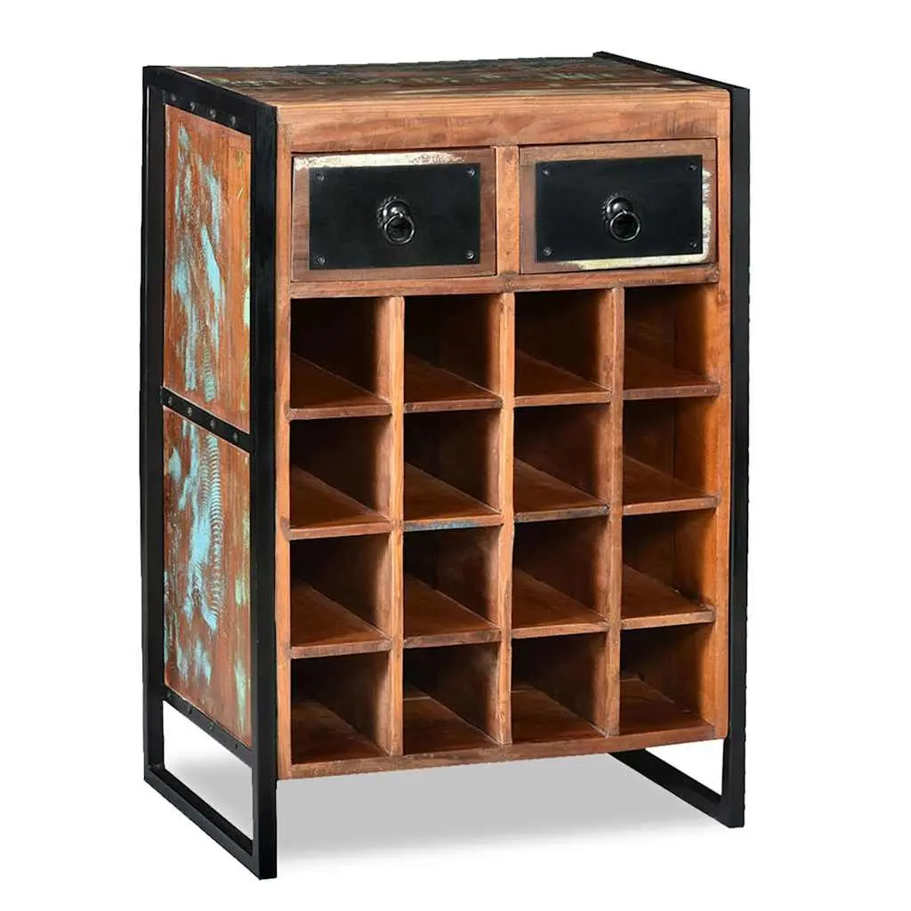 Wine Rack Reclaimed Wood Industrial Style 16 Bottle Brown