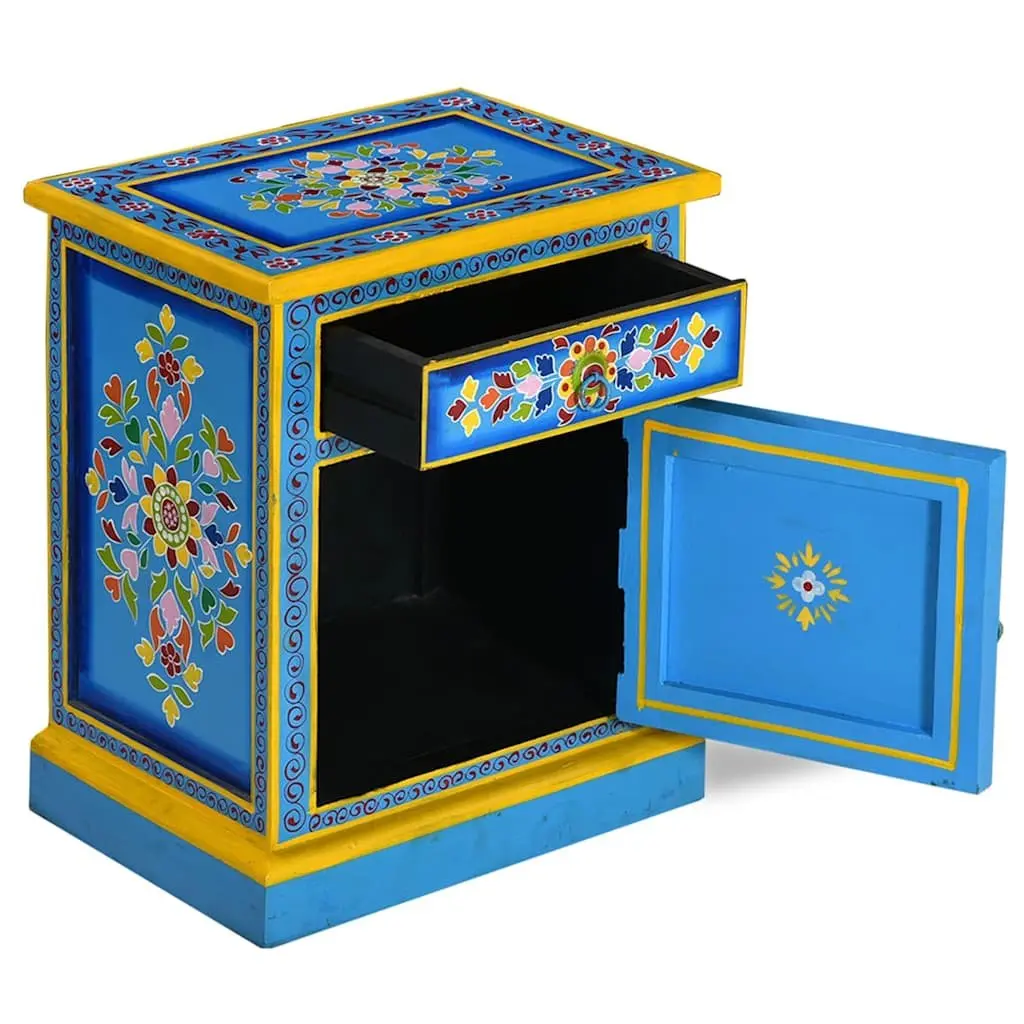 Turquoise Nightstand with Retro Hand-Painted Charm