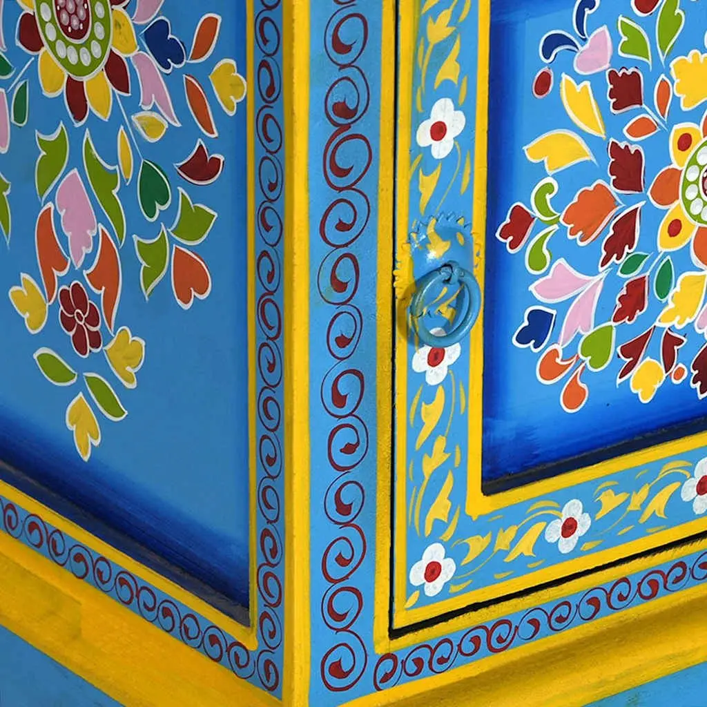 Turquoise Nightstand with Retro Hand-Painted Charm