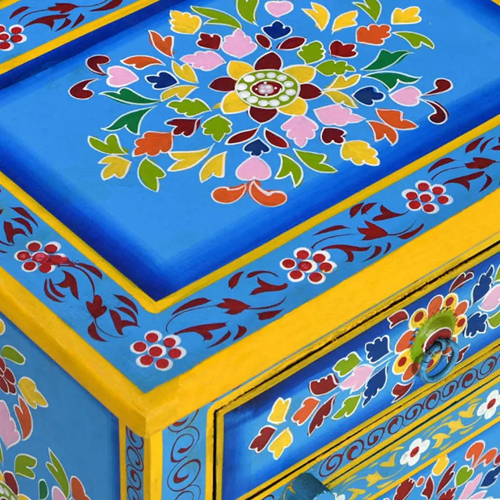 Turquoise Nightstand with Retro Hand-Painted Charm