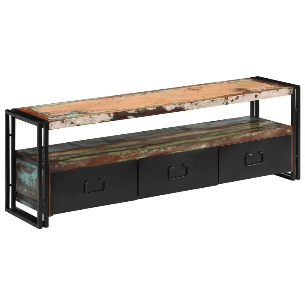 TV Cabinet Solid Reclaimed Wood Industrial Style 120 x 30 x 40 cm Multicolour Antique Drawers Shelf Unit