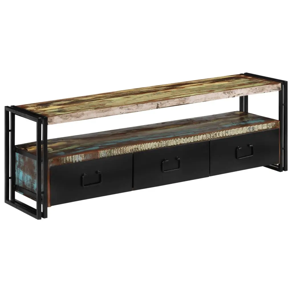 TV Cabinet Solid Reclaimed Wood Industrial Style 120 x 30 x 40 cm Multicolour Antique Drawers Shelf Unit