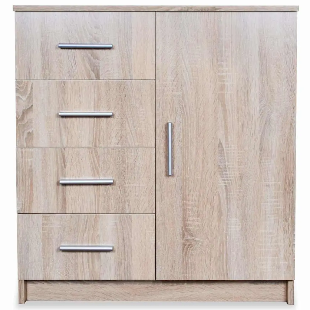 Engineered Wood Sideboard Cabinet Brown Oak 4 Drawer 1 Compartment Storage Unit
