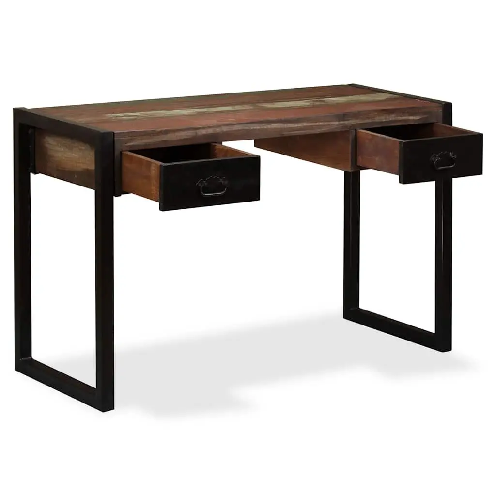 Desk Solid Reclaimed Wood 120cm Multicolour with 2 Drawers Industrial Vintage Home Office