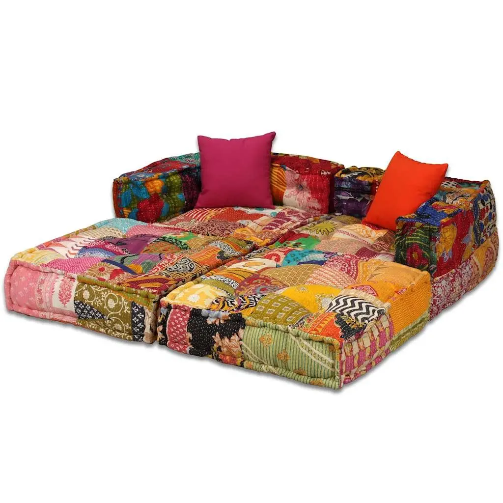 Modular Pouffe Sofa Bed Cotton Fabric 2-Seater Multicolour Patchwork
