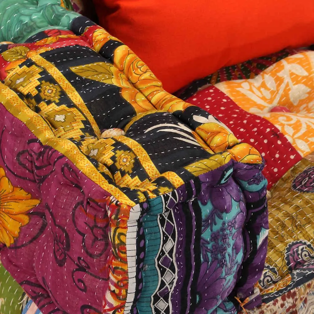 Modular Pouffe Sofa Bed Cotton Fabric 2-Seater Multicolour Patchwork