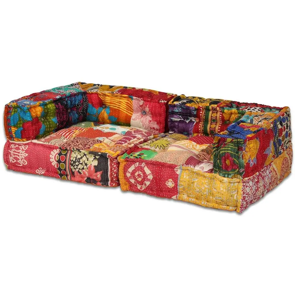 Modular Pouffe Sofa Bed Cotton Fabric 2-Seater Multicolour Patchwork