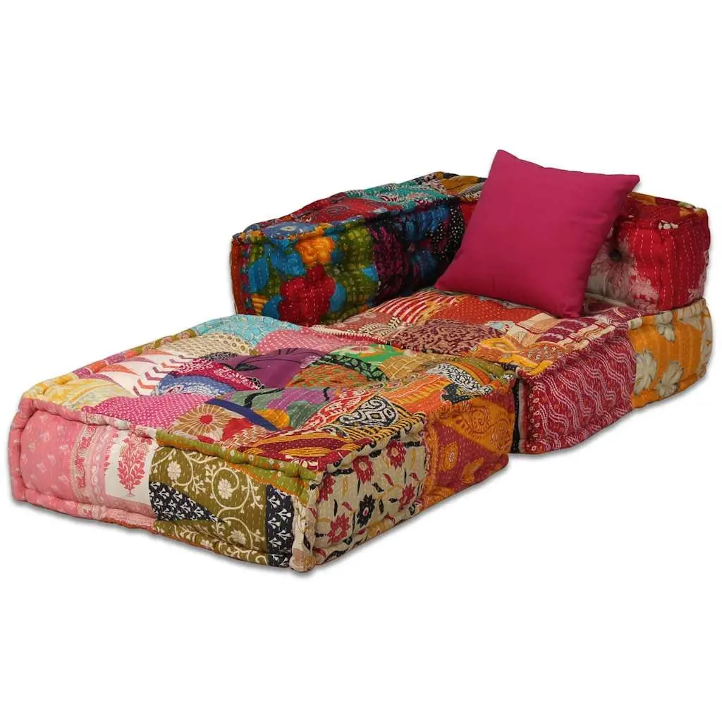 Modular Pouffe Sofa Bed Cotton Fabric 2-Seater Multicolour Patchwork