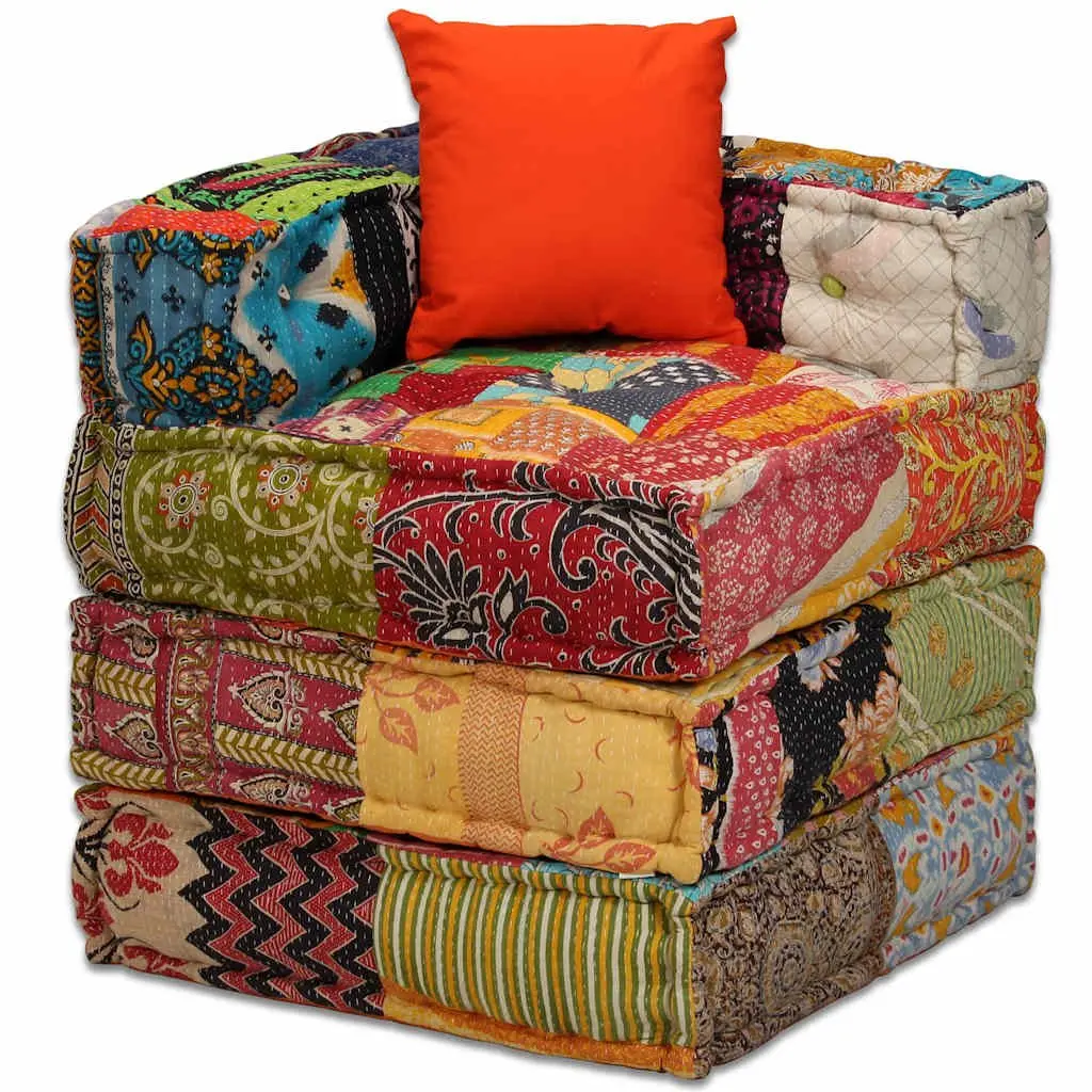 Modular Pouffe Sofa Bed Cotton Fabric 2-Seater Multicolour Patchwork