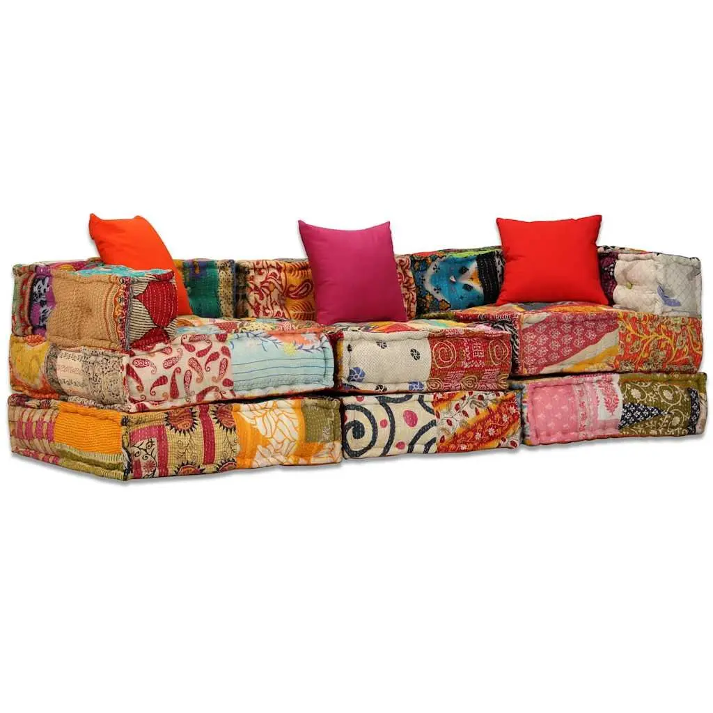 3-Seater Modular Pouffe Patchwork Multicolour Sofa Bed Convertible Lounge