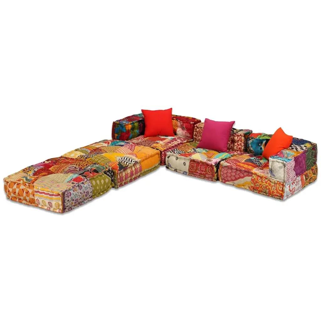 3-Seater Modular Pouffe Patchwork Multicolour Sofa Bed Convertible Lounge