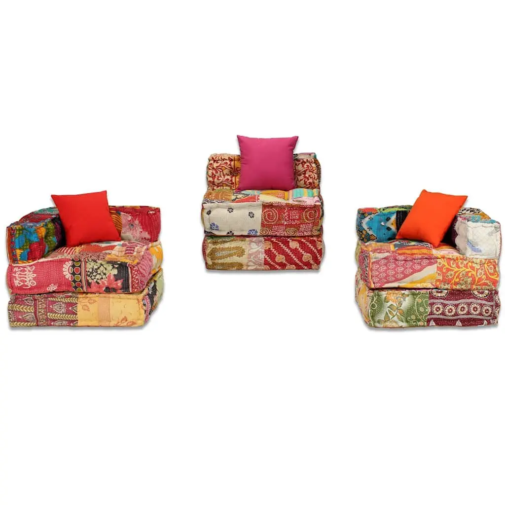 3-Seater Modular Pouffe Patchwork Multicolour Sofa Bed Convertible Lounge
