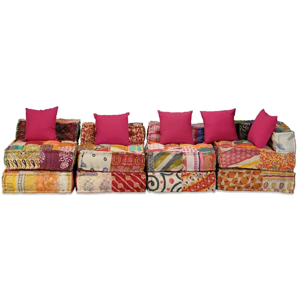4-Seater Modular Pouffe Sofa Bed Patchwork Fabric Corner Couch Convertible