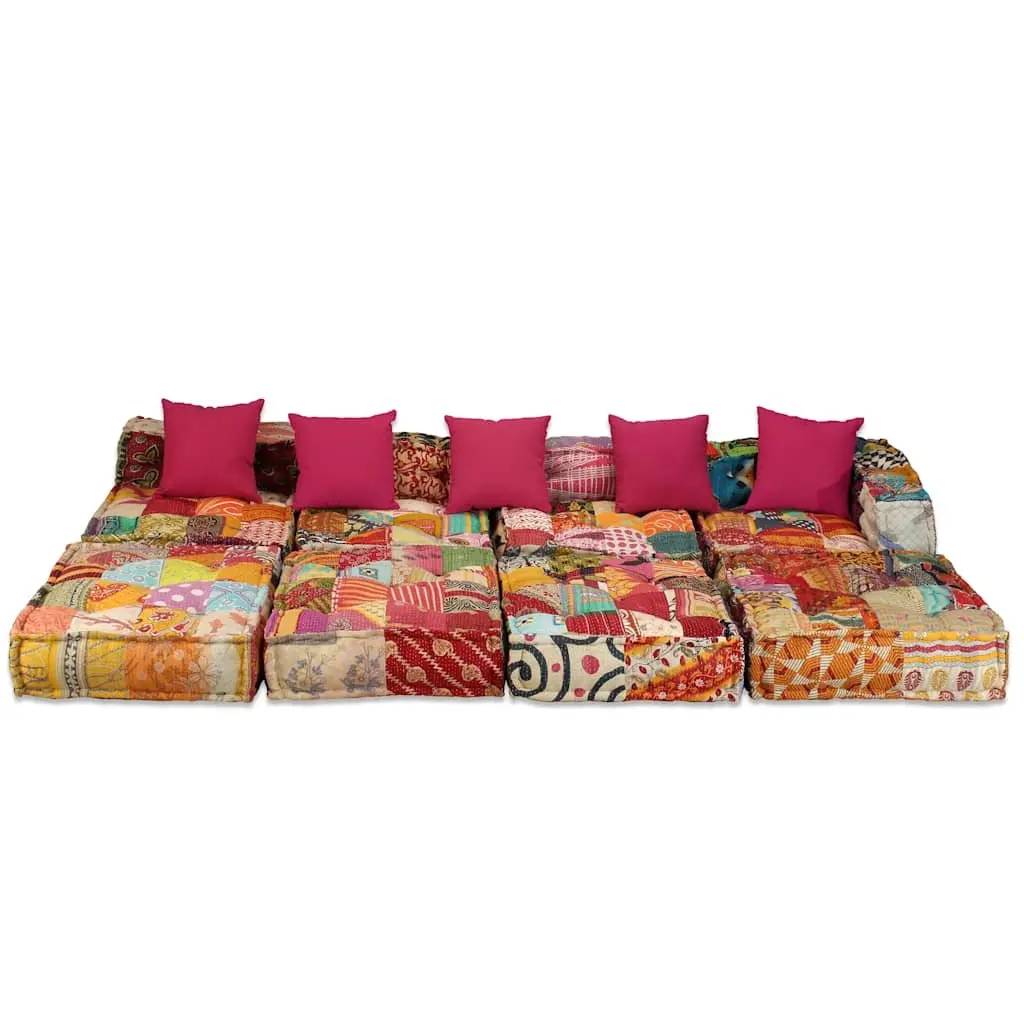 4-Seater Modular Pouffe Sofa Bed Patchwork Fabric Corner Couch Convertible