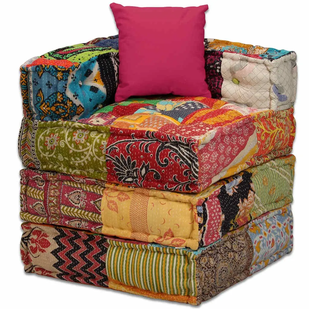 4-Seater Modular Pouffe Sofa Bed Patchwork Fabric Corner Couch Convertible