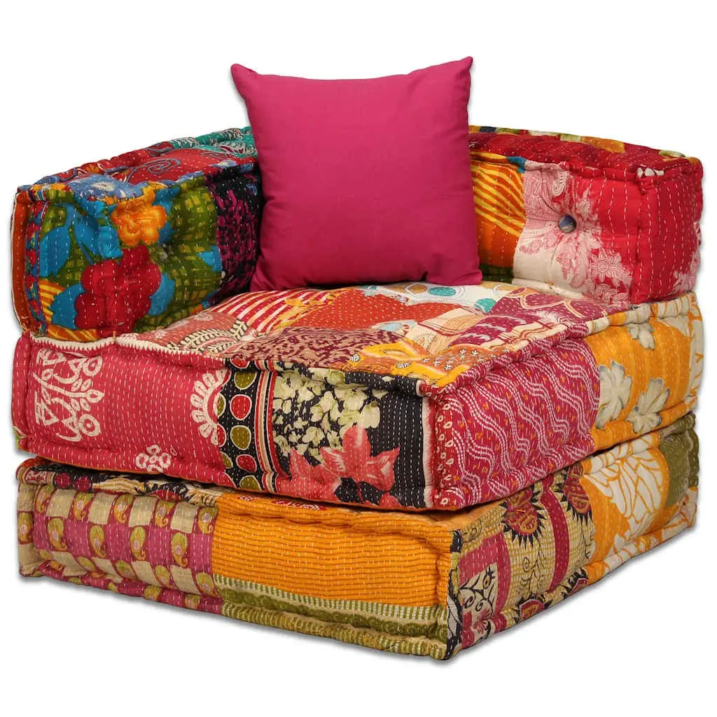 4-Seater Modular Pouffe Sofa Bed Patchwork Fabric Corner Couch Convertible