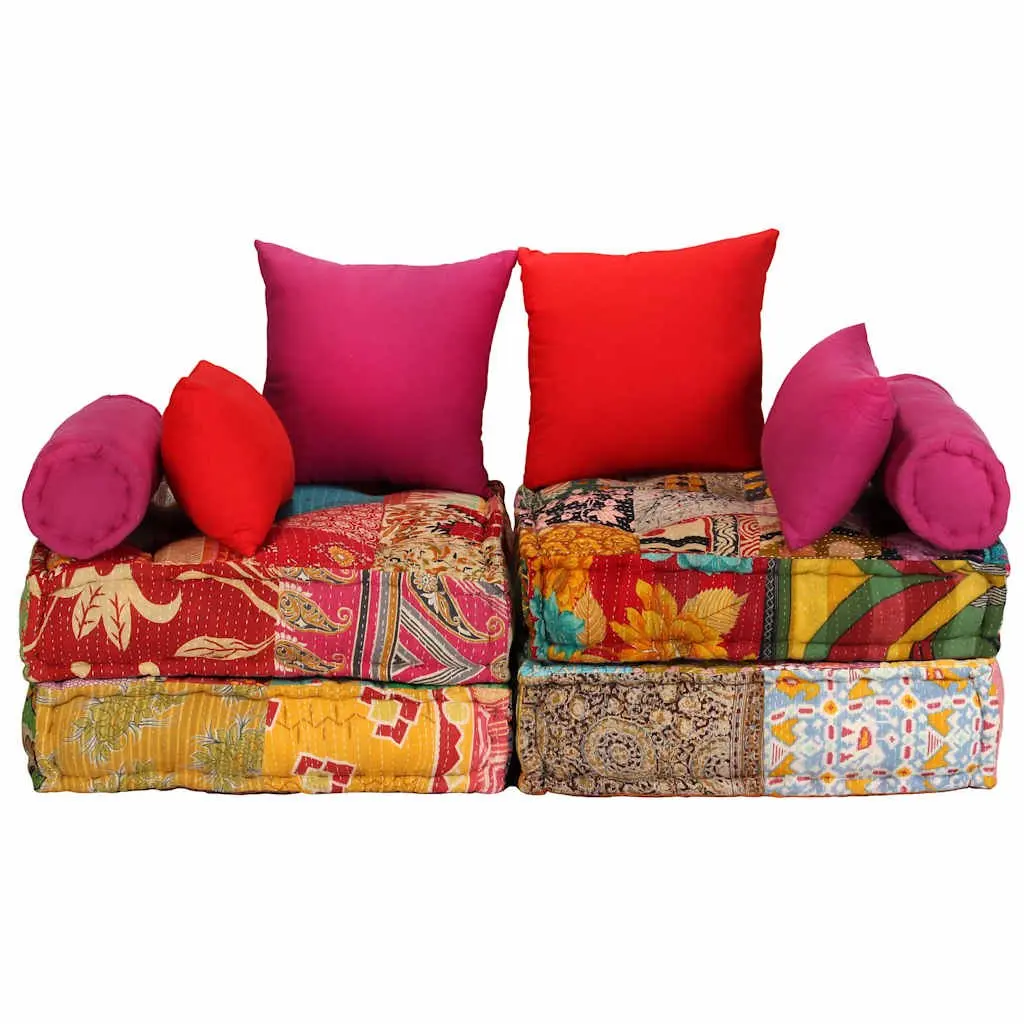 2-Seater Modular Pouffe Patchwork Multicolour Convertible Sofa Bed Lounge