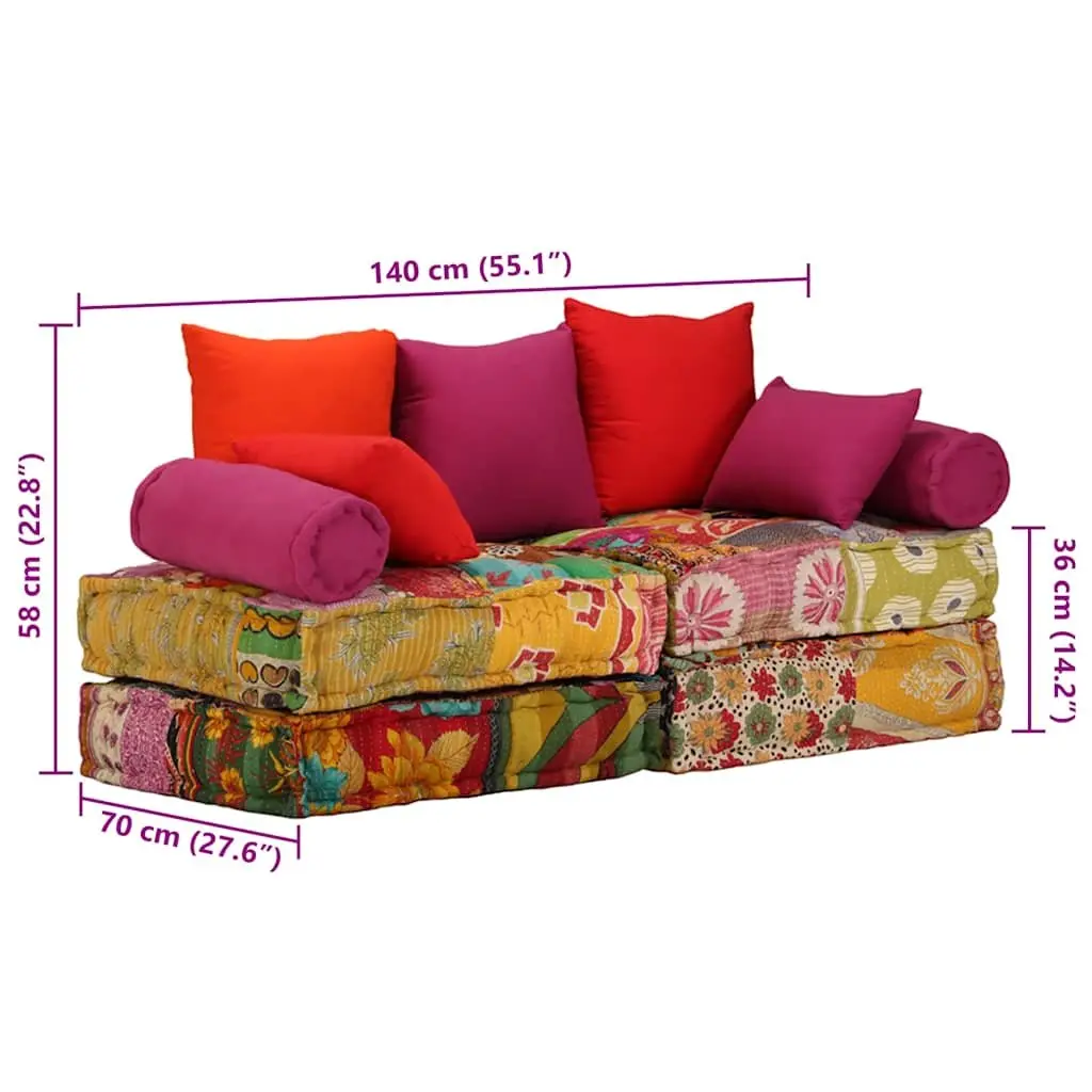 2-Seater Modular Pouffe Patchwork Multicolour Convertible Sofa Bed Lounge