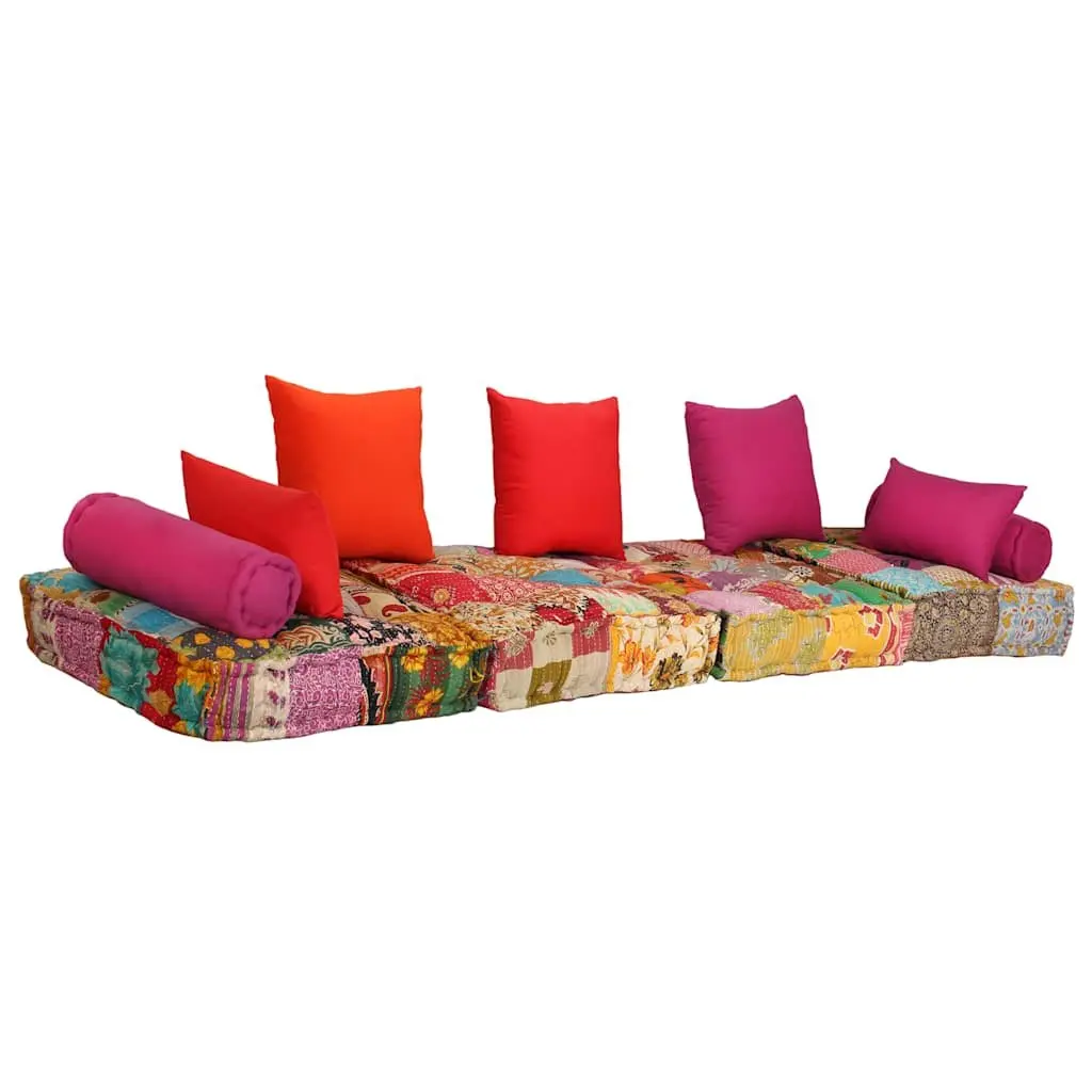 2-Seater Modular Pouffe Patchwork Multicolour Convertible Sofa Bed Lounge