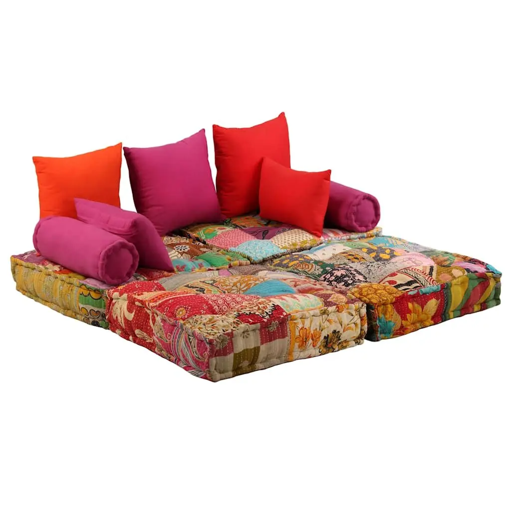 2-Seater Modular Pouffe Patchwork Multicolour Convertible Sofa Bed Lounge