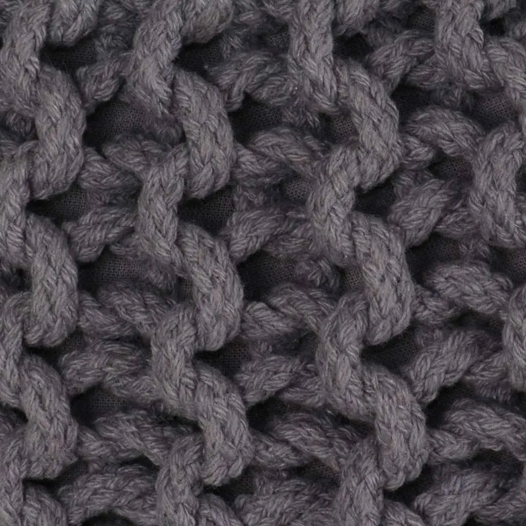 HandknittedFootstoolCottonGrey50x35cmPouffeDecorativeAccentComfortableFurniture