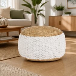 Versatile Woven Pouffe Footstool for Home Use 50x35cm