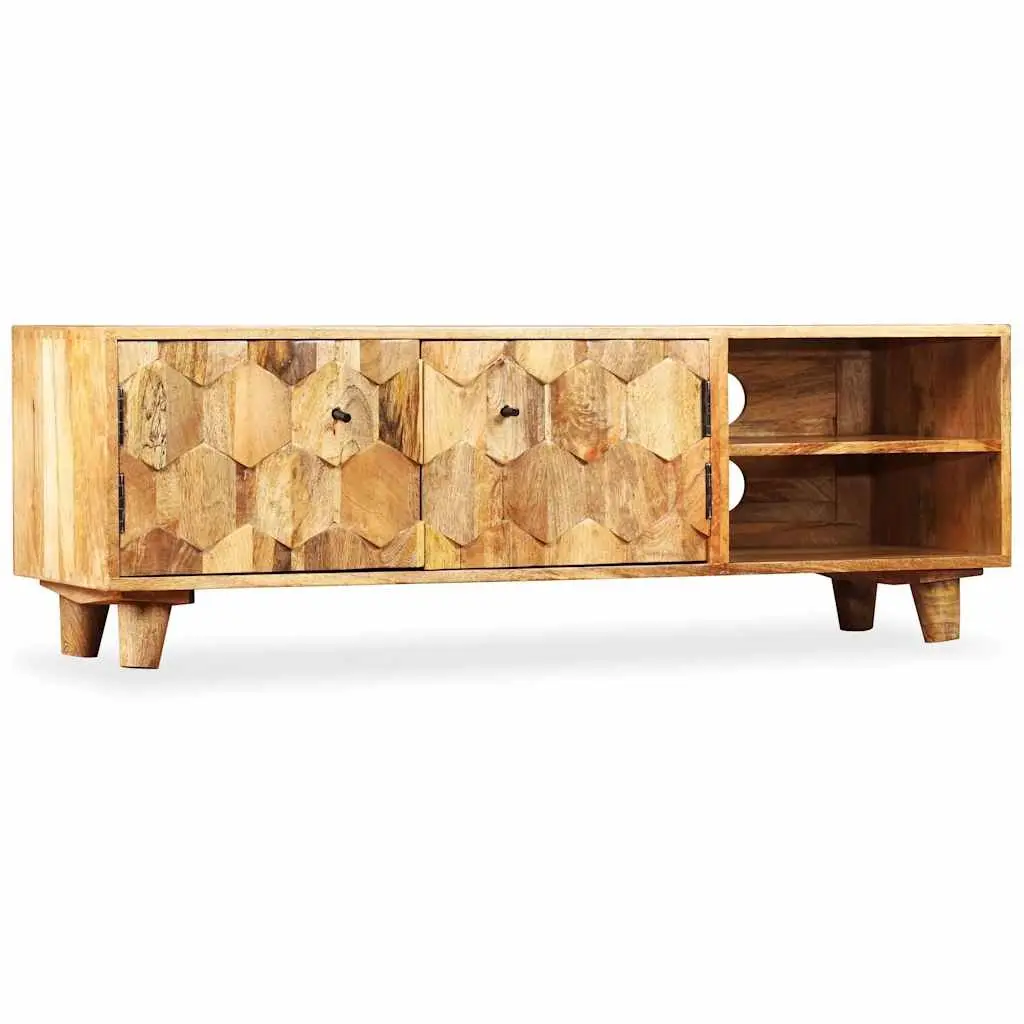 TV Stand Lowboard Brown Solid Mango Wood 118x35x40cm Living Room Storage Unit