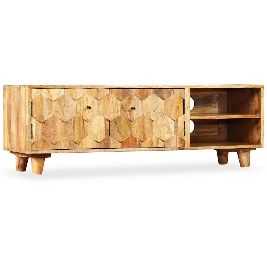 TV Stand Lowboard Brown Solid Mango Wood 118x35x40cm Living Room Storage Unit