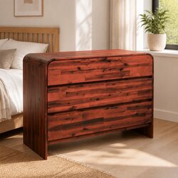 Brown 3 Drawer Solid Wood Storage Chest 90x37x75cm