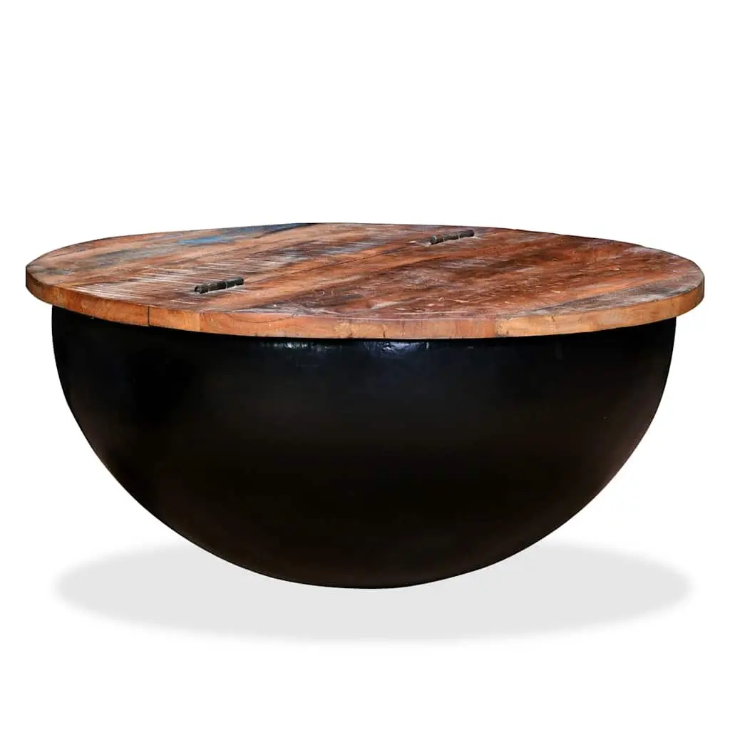 Coffee Table Solid Reclaimed Wood Black Bowl Shape Industrial Design Storage