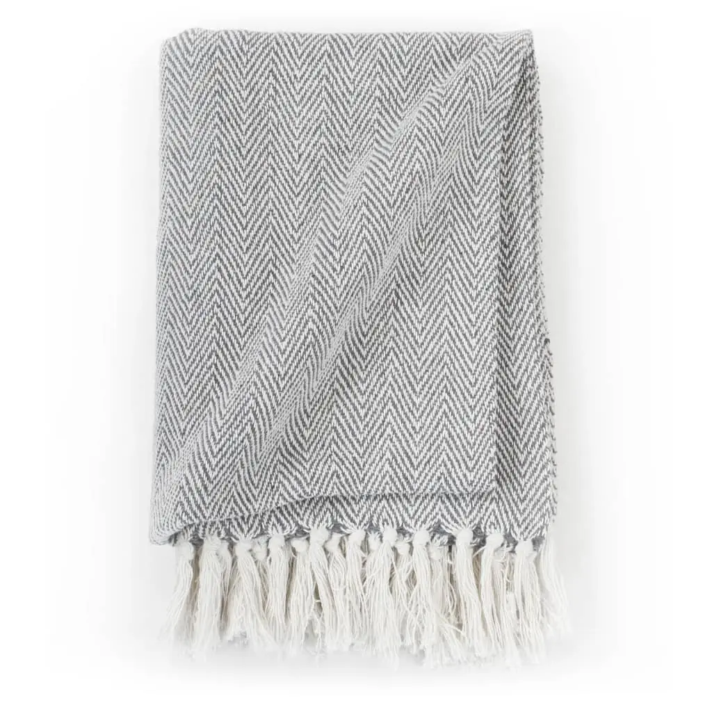 Cotton Throw Blanket Herringbone Grey 125x150 cm Soft Plaid Tassel Bedding