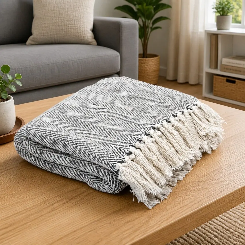 Herringbone Grey Throw Blanket 160x210 cm for Home Use