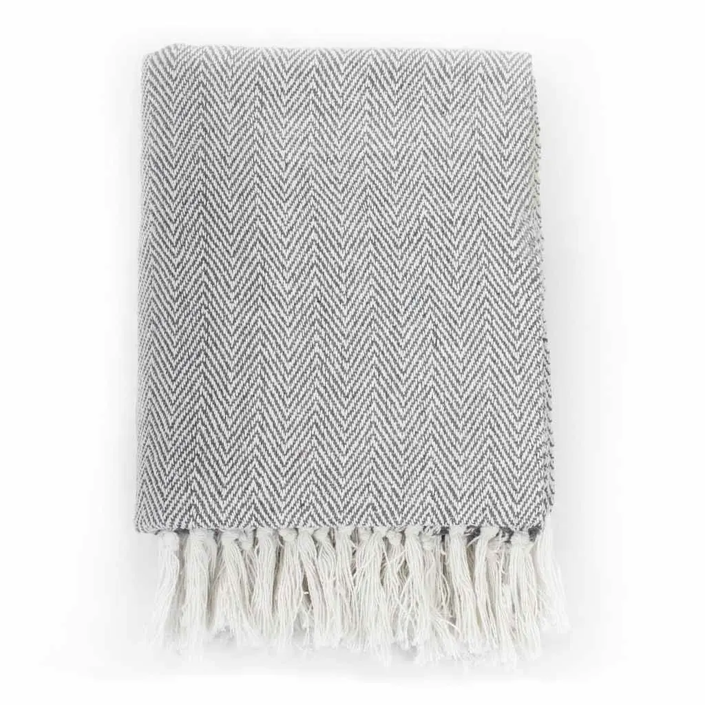 Cotton Herringbone Throw Blanket Grey 160x210 cm Soft for Sofa Bed Chair