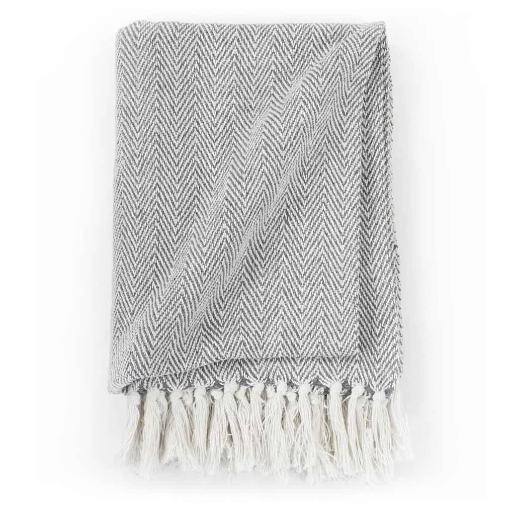 Cotton Herringbone Throw Blanket Grey 160x210 cm Soft for Sofa Bed Chair