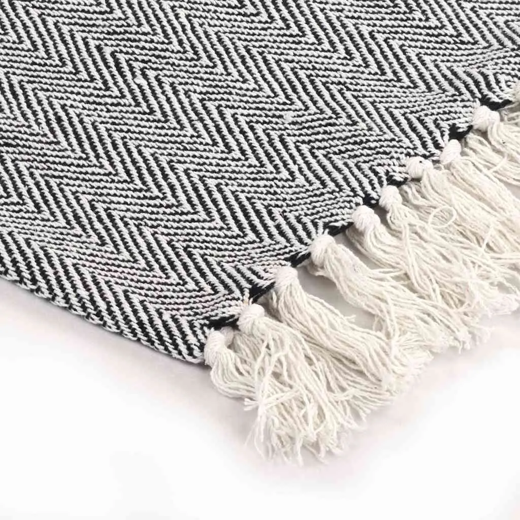 Navy Blue Herringbone Cotton Throw Blanket