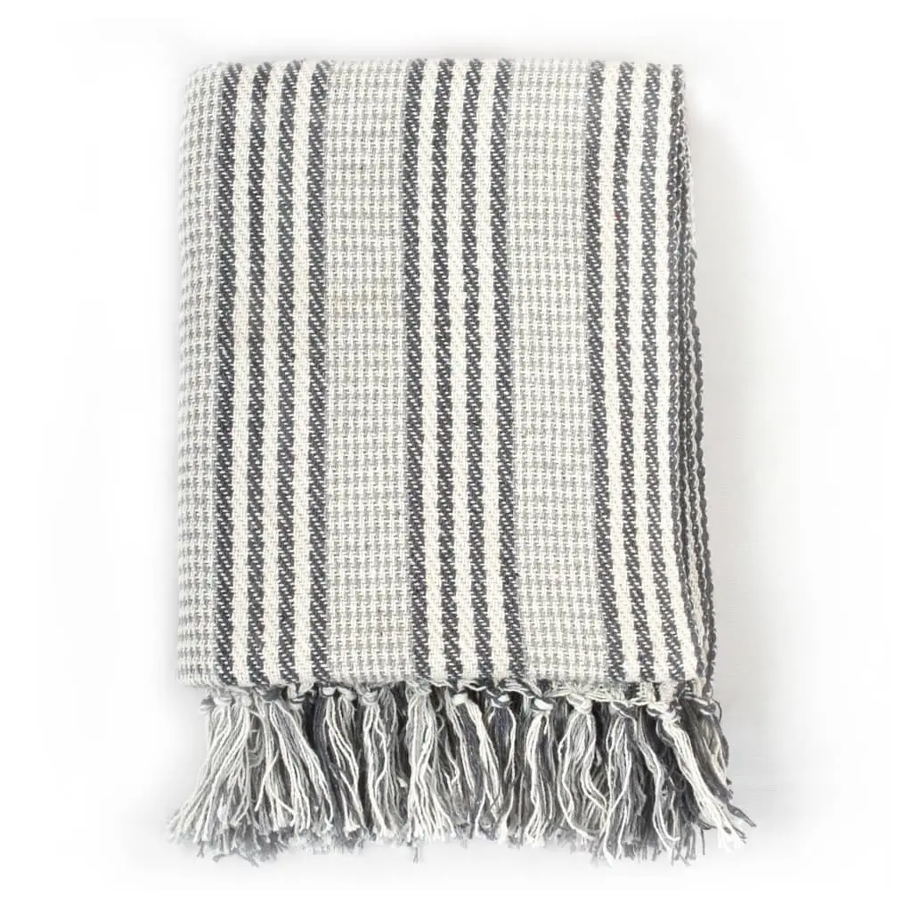 Cotton Throw Blanket Striped 160x210 cm Grey White