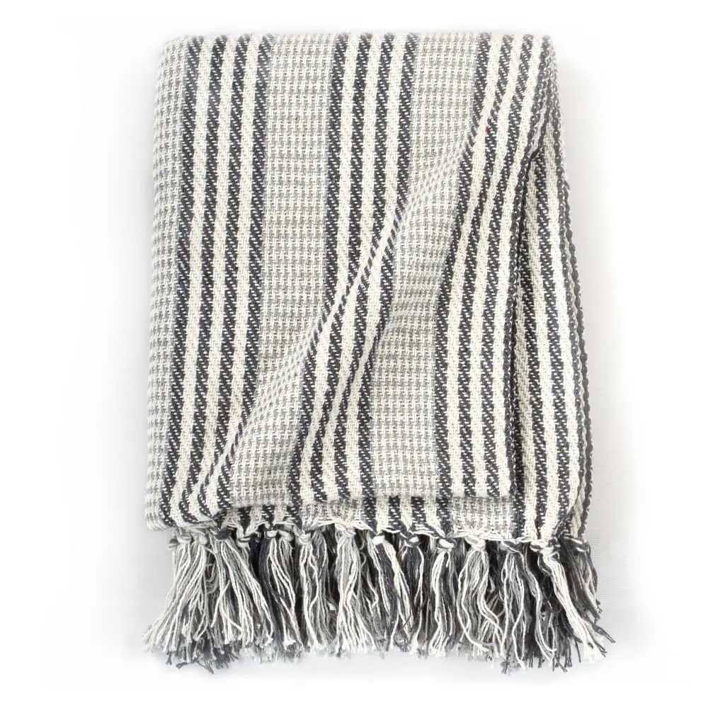 Cotton Throw Blanket Striped 160x210 cm Grey White