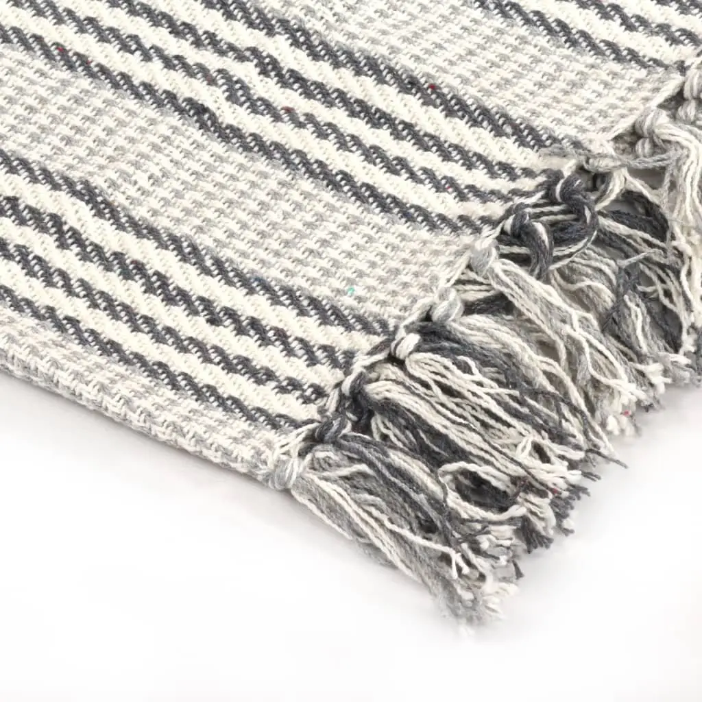 Cotton Throw Blanket Striped 160x210 cm Grey White