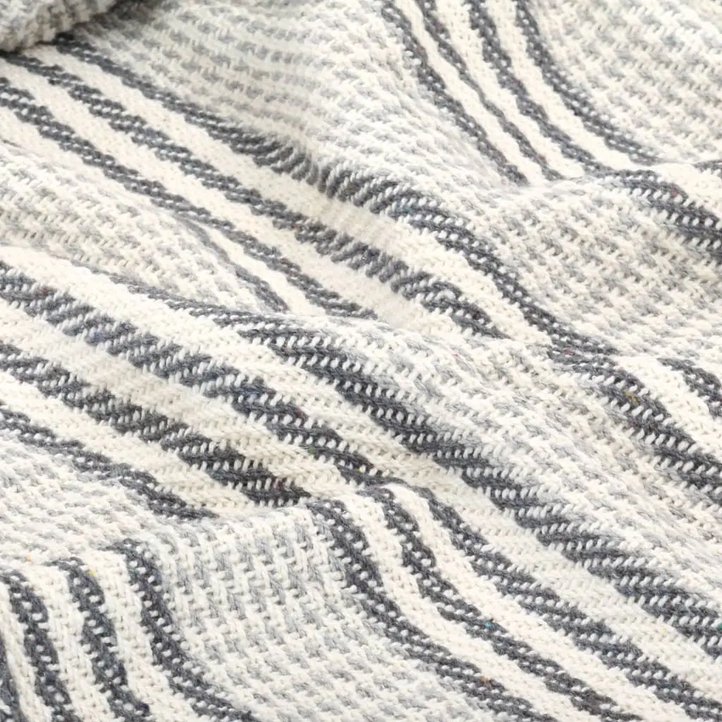 Cotton Throw Blanket Striped 160x210 cm Grey White