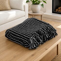 Cotton Throw Blanket 125x150 cm Plaid Design Tassel Black Sofa Bed Chair Cover