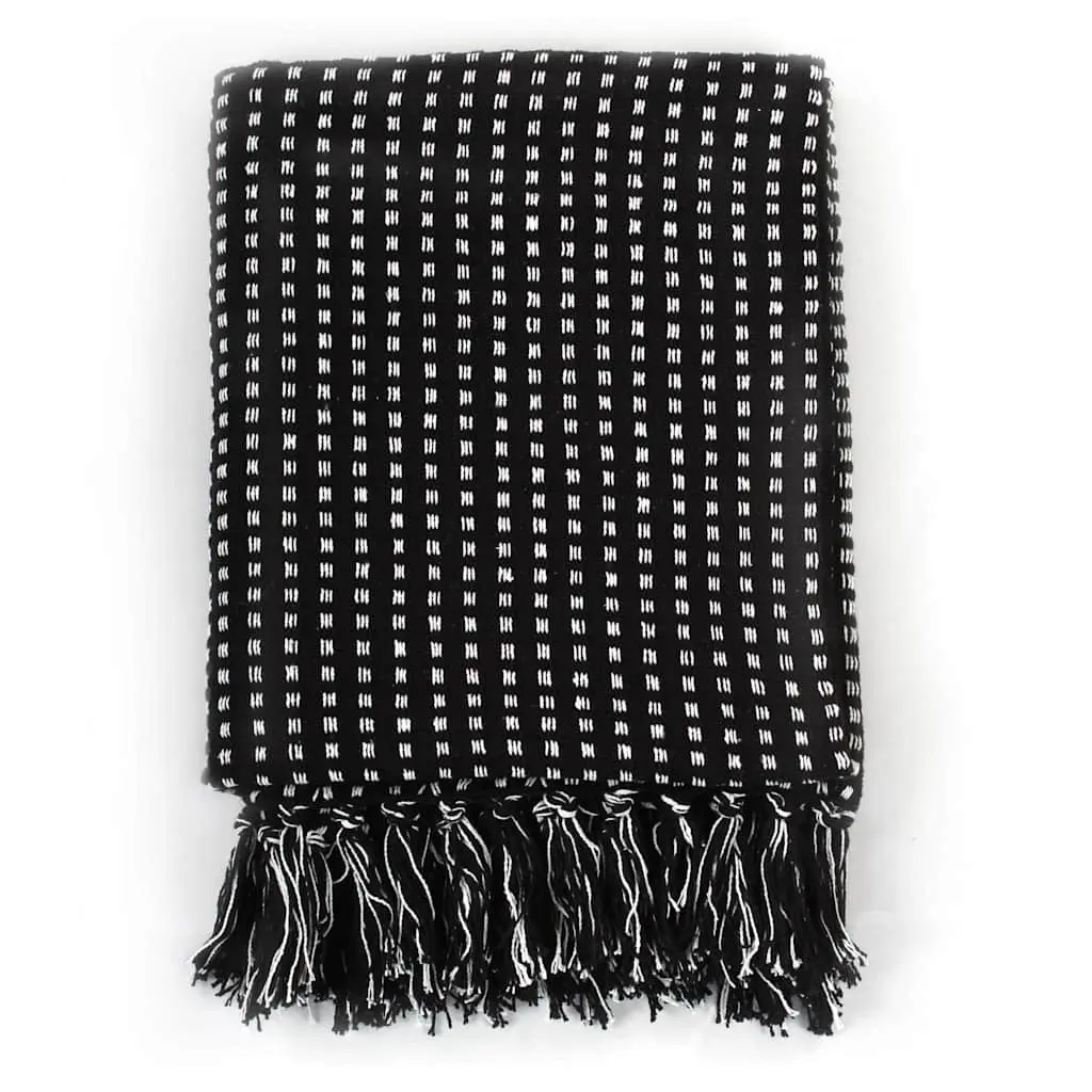 Cotton Throw Blanket Black Plaid 160x210 cm Soft Tassels