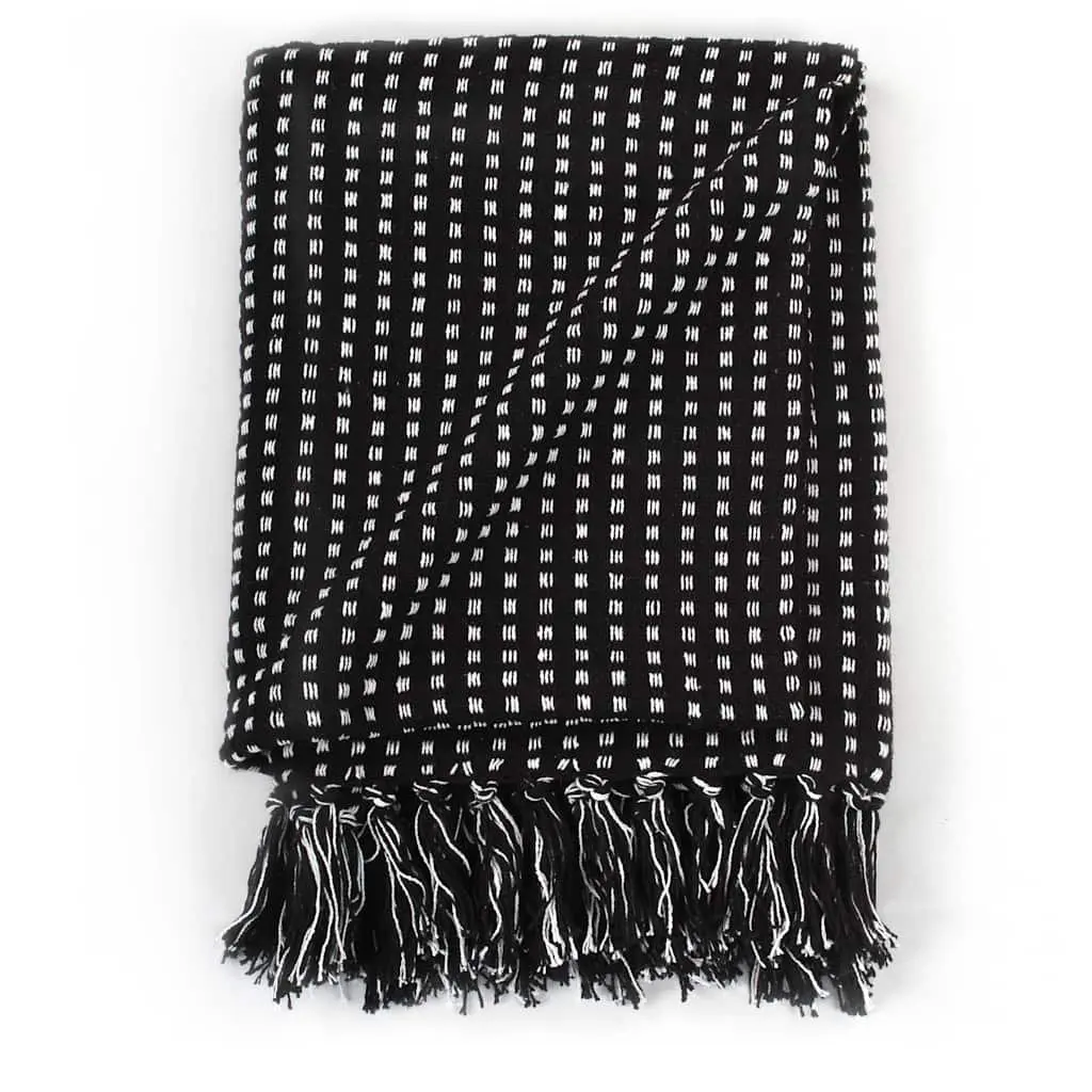 Cotton Throw Blanket Black Plaid 160x210 cm Soft Tassels
